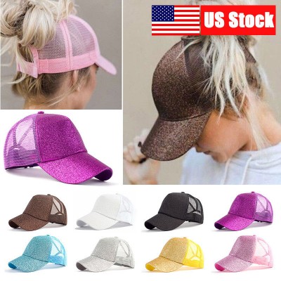Adjustable Summer  Glitter Ponytail Baseball Cap Messy Bun Snapback Hat US  eb-46112621